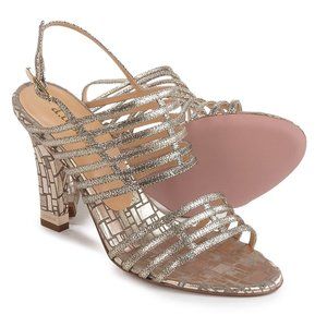 NEW $495 A. Testoni Leather Sandals!  Glittery Light Gold  Mosaic Heel  Italy